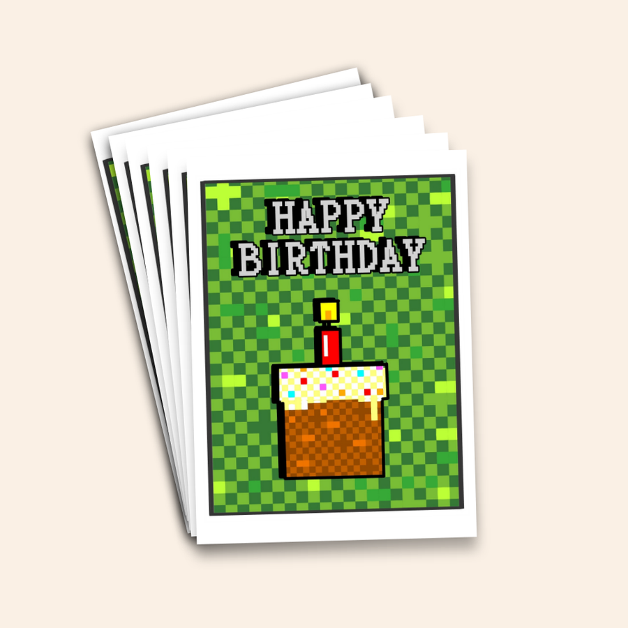 Pixel Gaming Birthday Cake Card Pack