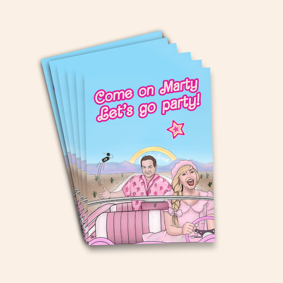 Come on Marty, Let's Go Party! - Barbie Inspired Birthday Card Pack