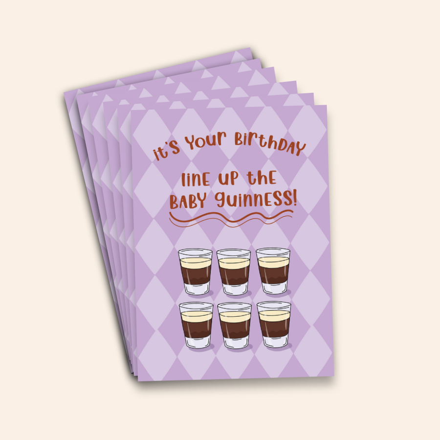 Line Up The Baby Guinness Birthday Card Pack