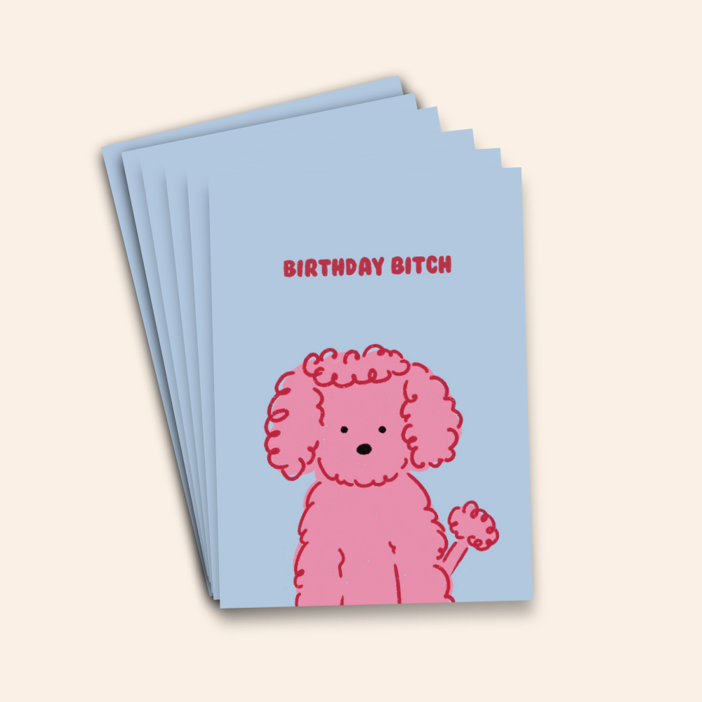 Birthday Bitch - Cute Pink Poodle Card Pack